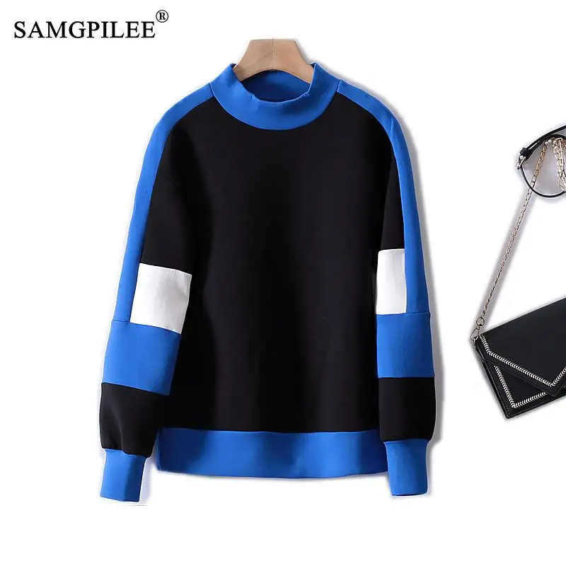 

SAMGPILEE Winter Casual Hit Color Straight Space Cotton Sweatshirts Women Autumn 2021 Pullover Plus Size Patchwork Hoodie Woman