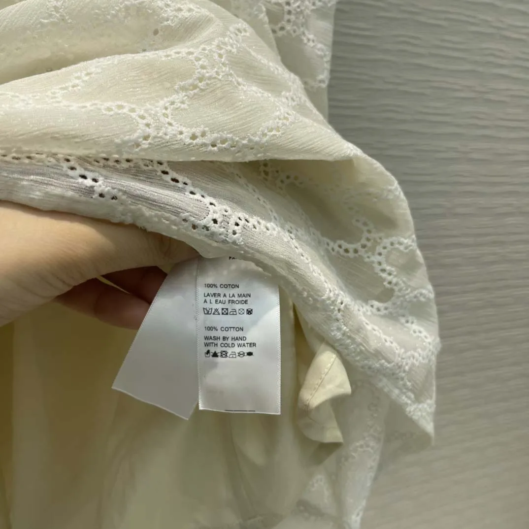 

Elegant White Lace Dresses for Women Summer New 2021 High-end Brand Lapel Short Sleeve Party Dress Embroidery Hollow Out Dresses