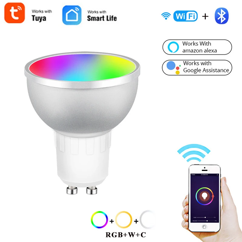 

Умная домашняя лампа Tuya/Smart Life GU10 с голосовым дистанционным управлением, совместима с Alexa Google Home Smart Home