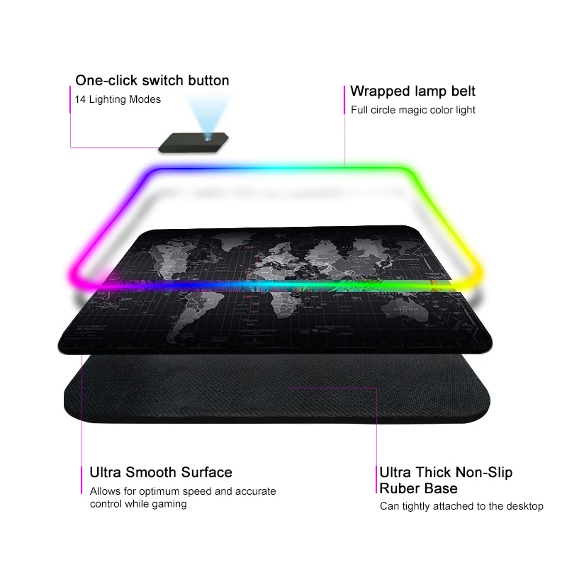 RGB Экстра большой игровой коврик для мыши карта мира Натуральный каучук Коврик