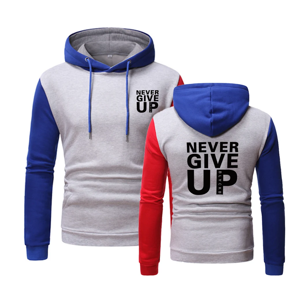 

Never Give Up 2021 Comfortable College Movement Hoodies Printing Spring Splicing Tops Popular Hooded Clothing