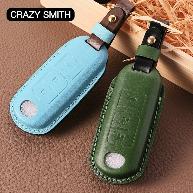 

Crazy Smith Handmade Car Key Leather Cover for Mazda ATZ/Onksera/CX4/CX5/CX8 Vegetable Tanned Leather Top Cowhide High Quality