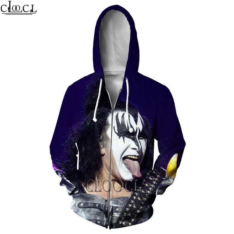 

HX Newest Rock Singer KISS Band 3D Print Zipper Hoodie Men Women Fashion Autumn Hoody Hip Hop Harajuku Coat Drop Shipping