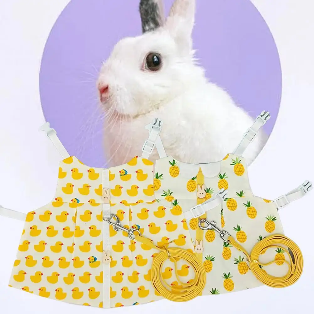 

1 Set Bunny Small Animal Harness Cartoon Print Breathable Adjustable Chest Strap for Rabbit Vest Pet Clothes