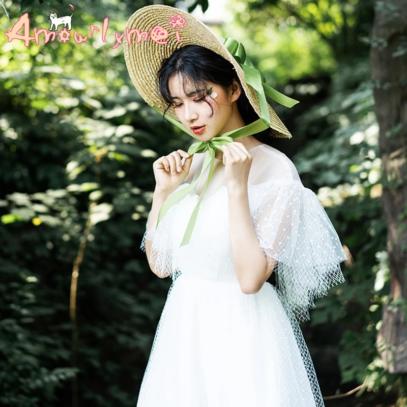 Соломенная шляпа для женщин с большими полями от солнца бантом из ленты летняя