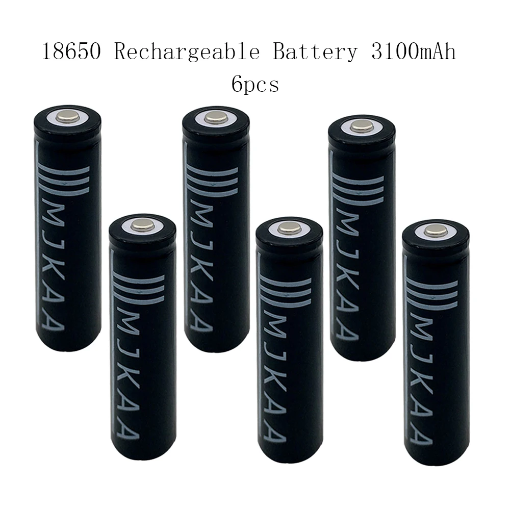 

6pcs 18650 Rechargeable Battery(Not AA/AAA) 3.7V 3100mAh Lithium Batteries With Tip Head For LED Flashlight Black