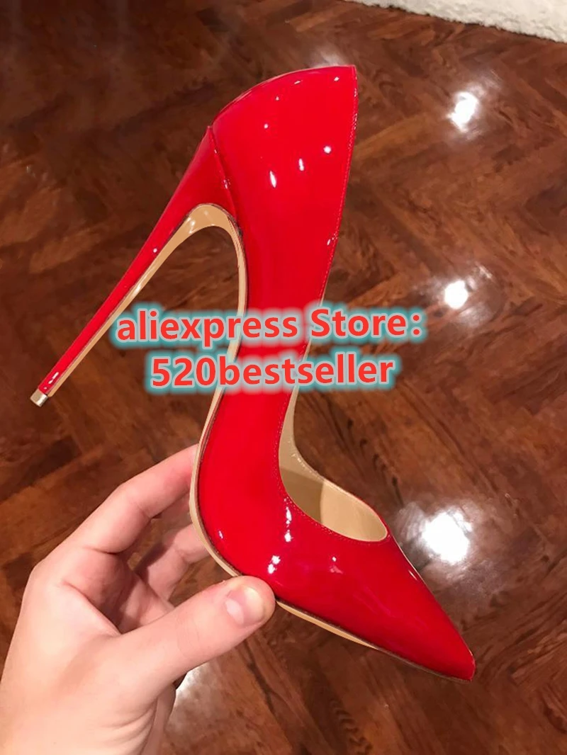

Free Shipping Women Lady Red Patent Leather Fashion shallow Poined Toes Stiletto Heel high heels shoes pumps 12cm bridal wedding