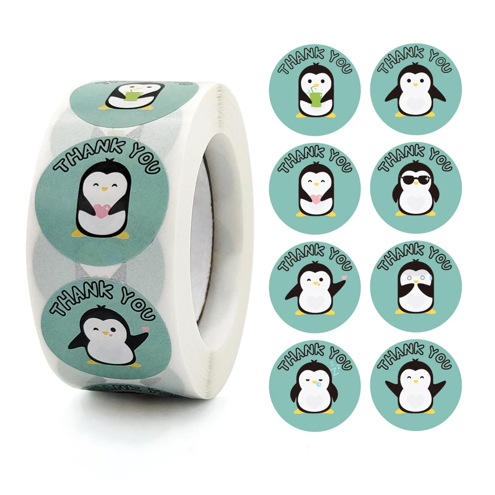 100 500 Pcs 1 Inch Cartoon Animal Penguin Thank You Label Stickers for Child Gift Card Party Birthday Package Wrapping Baking