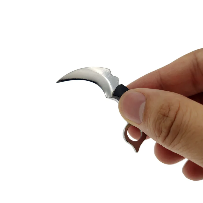 Swayboo-llavero de mango de madera de acero inoxidable, cuchillo de Karambit, pequeño Mini portátil EDC, cuchillo de hoja fija, regalo artesanal