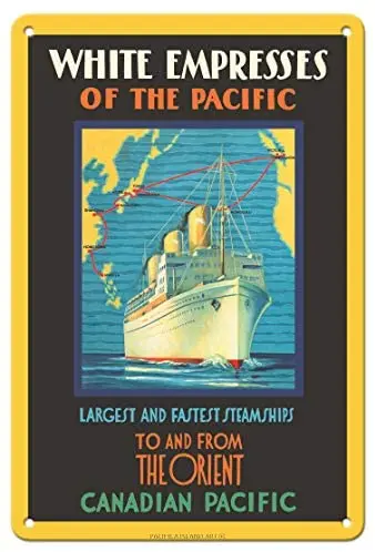 

White Empress of The Pacific - to and from The Orient - Canadian Pacific Steamships c.1930- Metal Sign