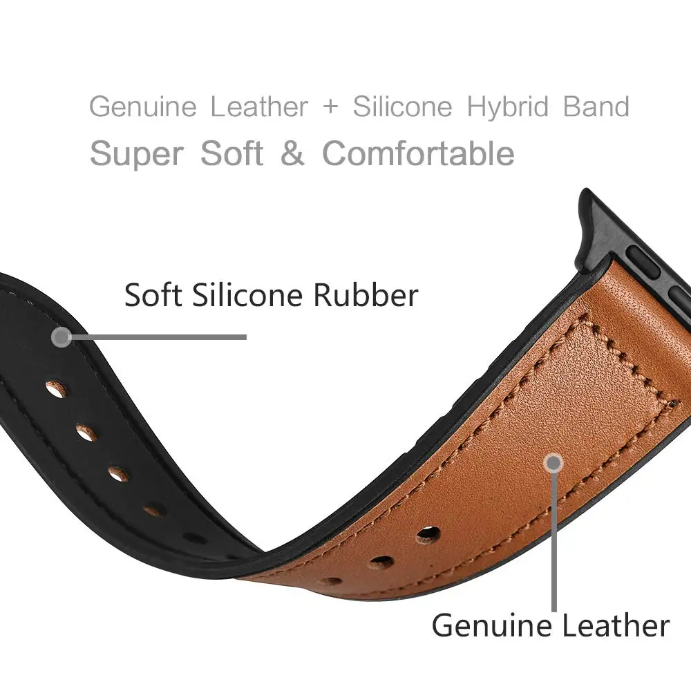 Silicone+Leather Strap for Apple watch band 44 mm 40mm iWatch band 38mm 42mm Watchband Bracelet Apple watch Series SE 6 5 4 3 2