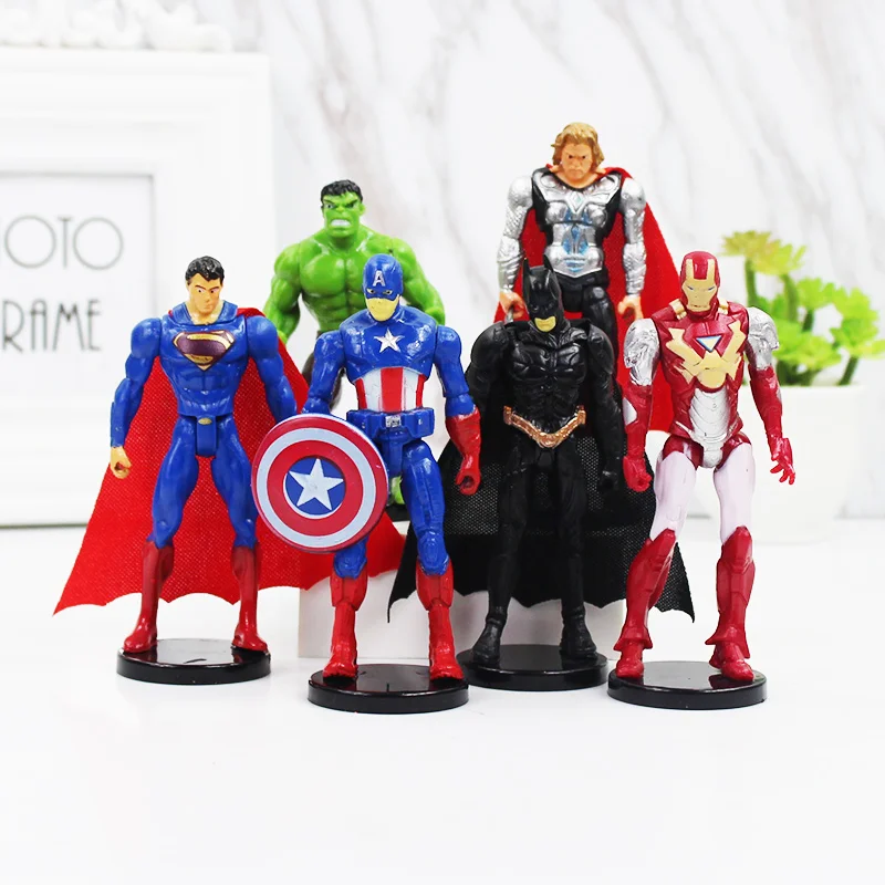 10-11cm 6pcs/Set Super Hero The Avengers Figure Thor Captain America Hulk Iron man PVC Action Collectible Model Toys Doll - купить по
