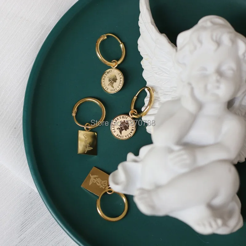 

Punk Titanium Steel Bohemian Copper Small Circle Hoop Earrings Retro Geometric Square Long Hanging Earrings for Women