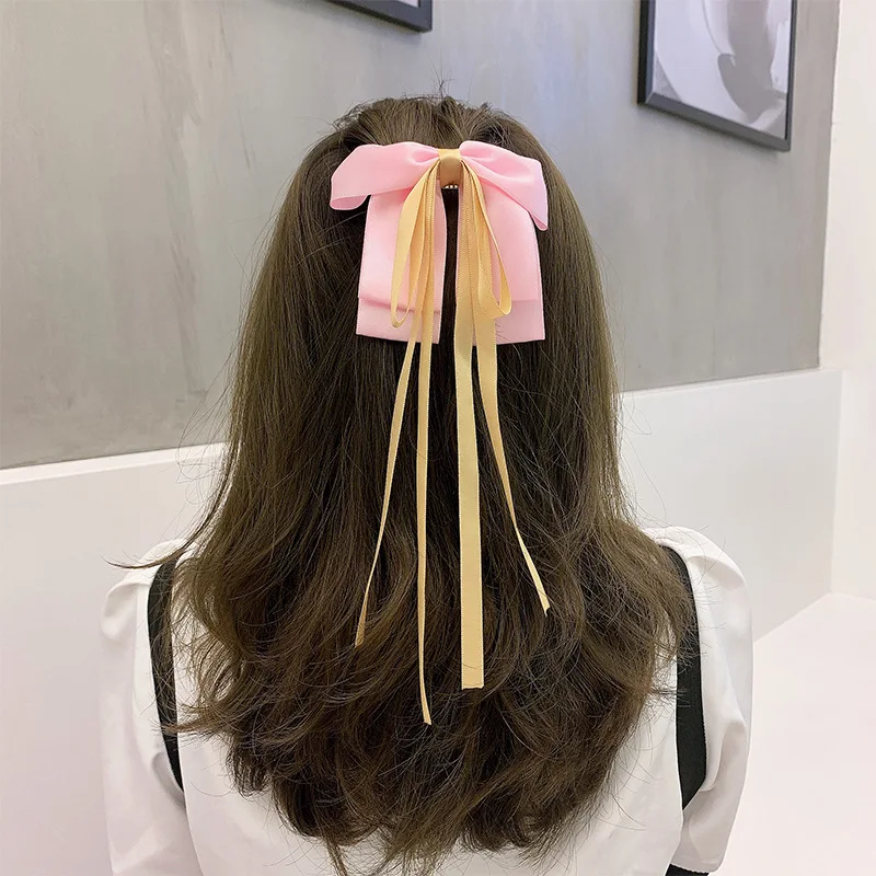 Женские милые элегантные красочные длинные заколки с трехслойным бантом и