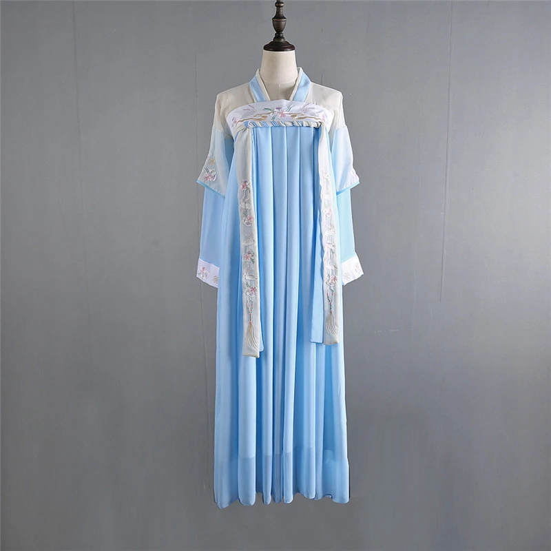 Восточные Женские китайские традиционные костюмы Hanfu Ретро сказочное танцевальное платье для выступлений древняя женская одежда Династия Цин наряды - Цвет: Blue Long Set