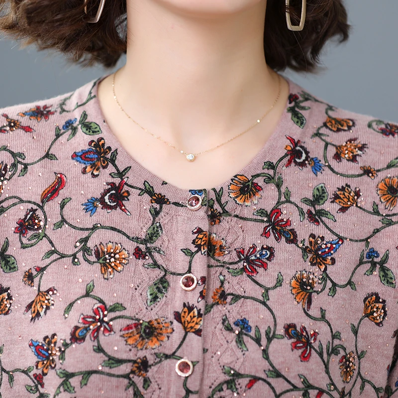 Женский вязаный кардиган YISU Свободный с цветочным принтом модным женский свитер