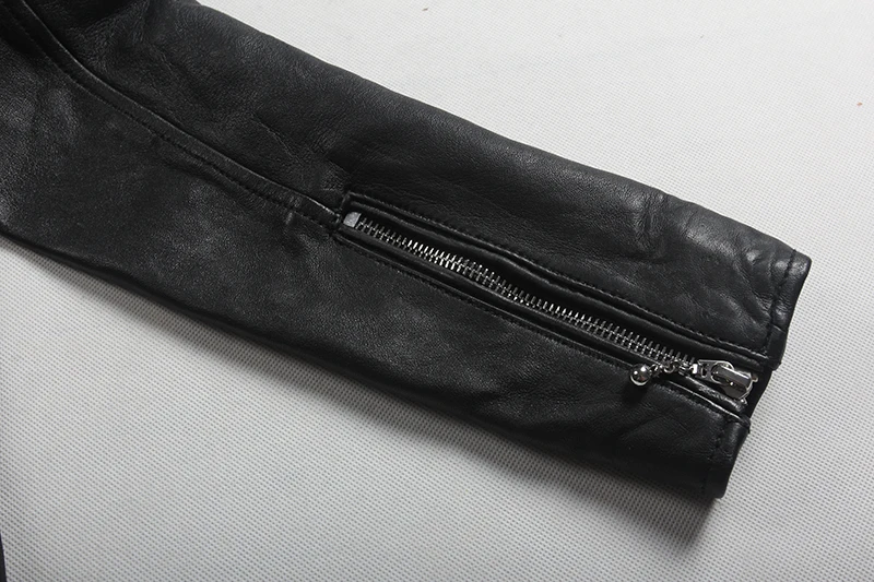 

Avirexfly men's fashion genuine with zipper pockets slim fit biker black real leather jacket for men