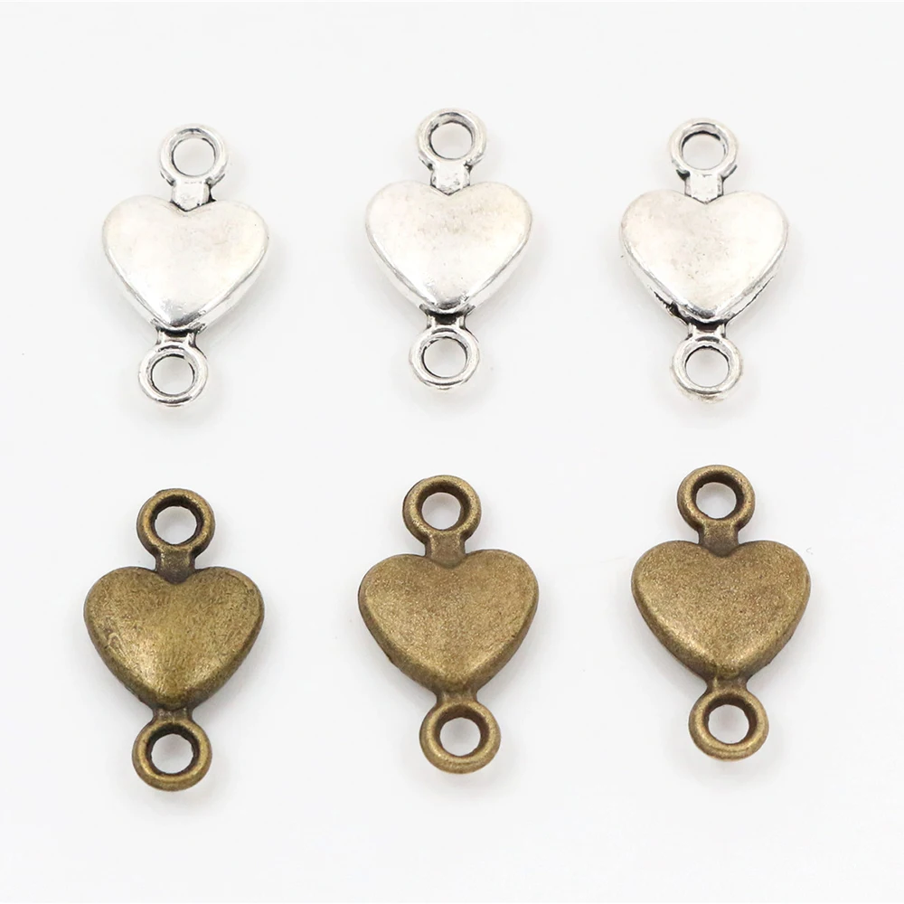 15x8 мм 30 шт античное посеребренное и бронзовое покрытие сердце соединитель ручной