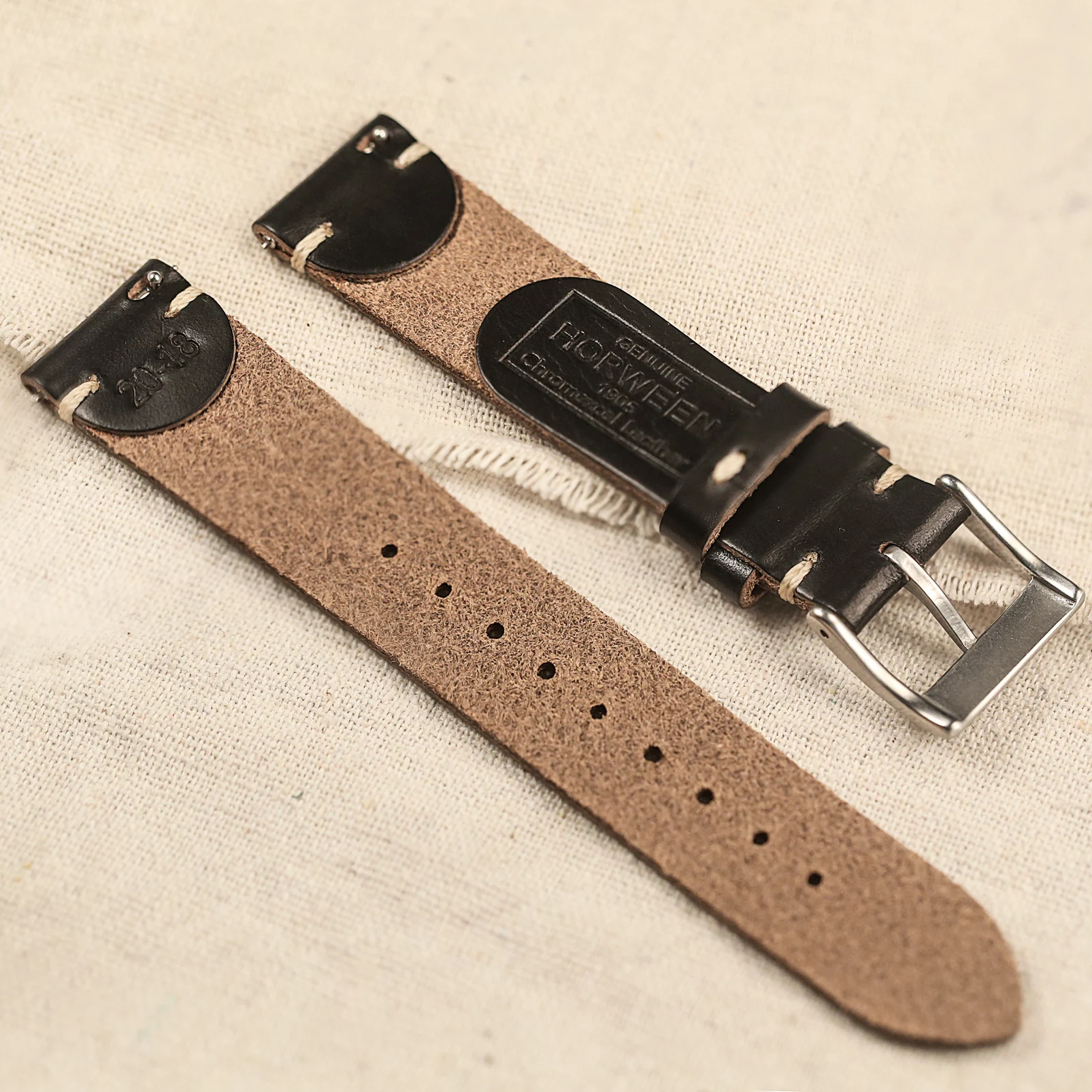 Horween US Chromexcel Leather Watch Bands Black Soft Wrap Handmade Leather Straps 18mm 20mm 22mm
