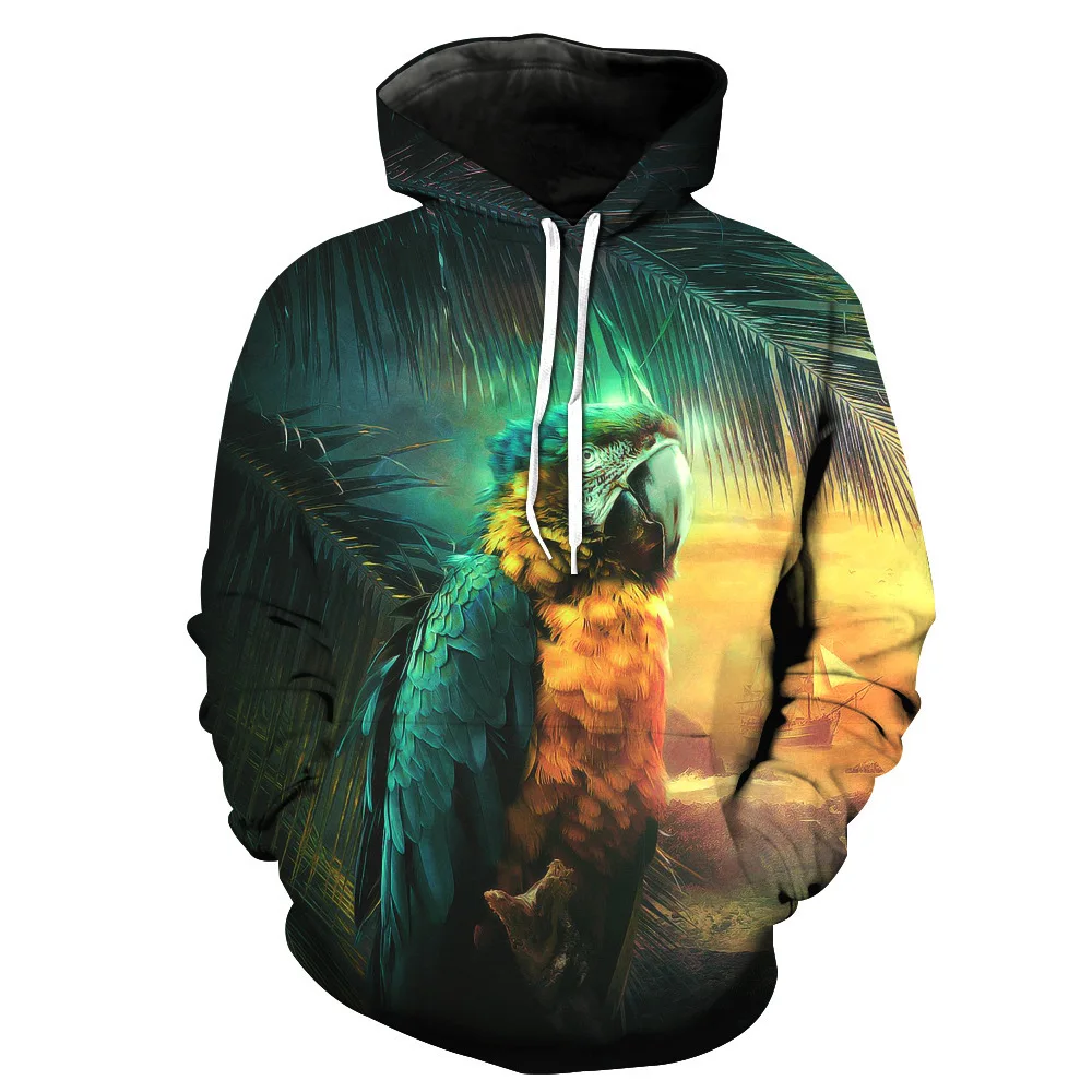 

CNUUIKOOEK Sweatshirts Men's 3D Parrot Printed Hooded Pocket Pullover Hoody Fashion Hooded Men's Hoodies