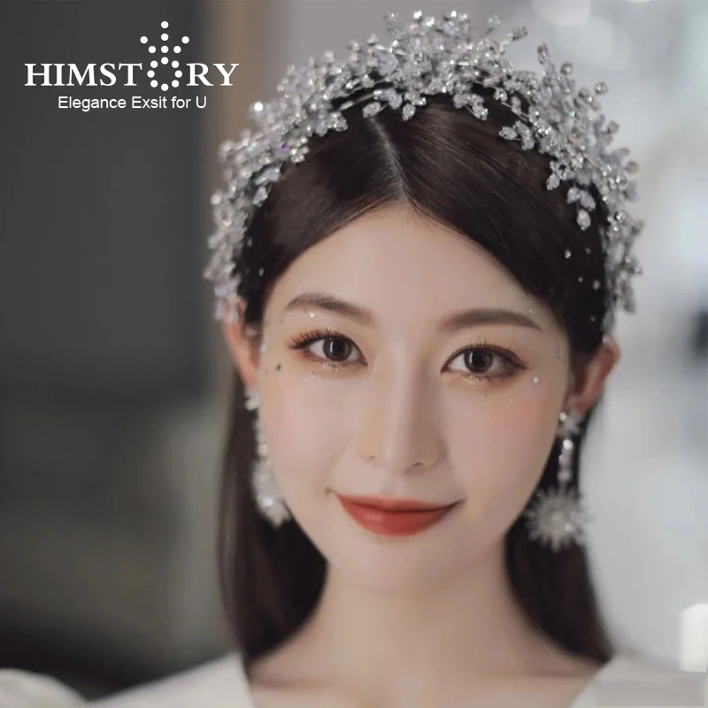Acessórios de Cabelo Himstory Luxuoso Zircon Casamento Headbands Tiara Artesanal Espumante Hairband Nupcial Headpiece