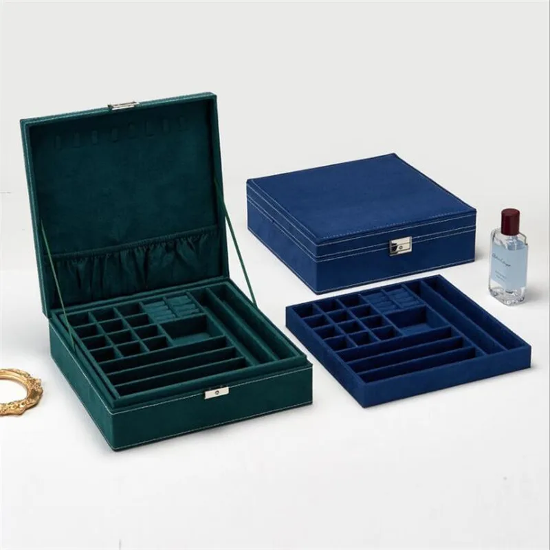 

Multilayer Storage Jewelry Box With Lock Ring Earrings Organizer Ear Studs Jewelery Display Stand Holder Rack Showcase Plate