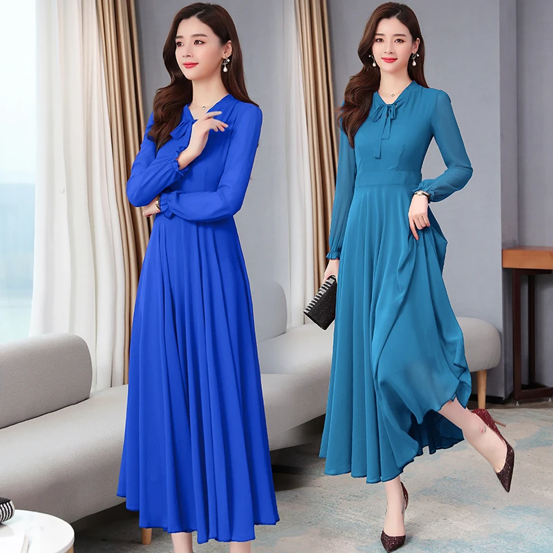 Корейское модное женское платье шифоновое размера плюс элегантные женские