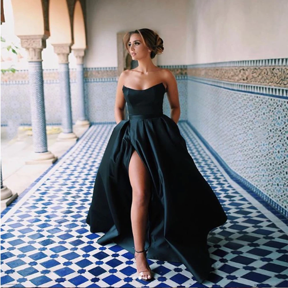 Шикарное длинное вечернее платье трапециевидной формы без бретелек 2021