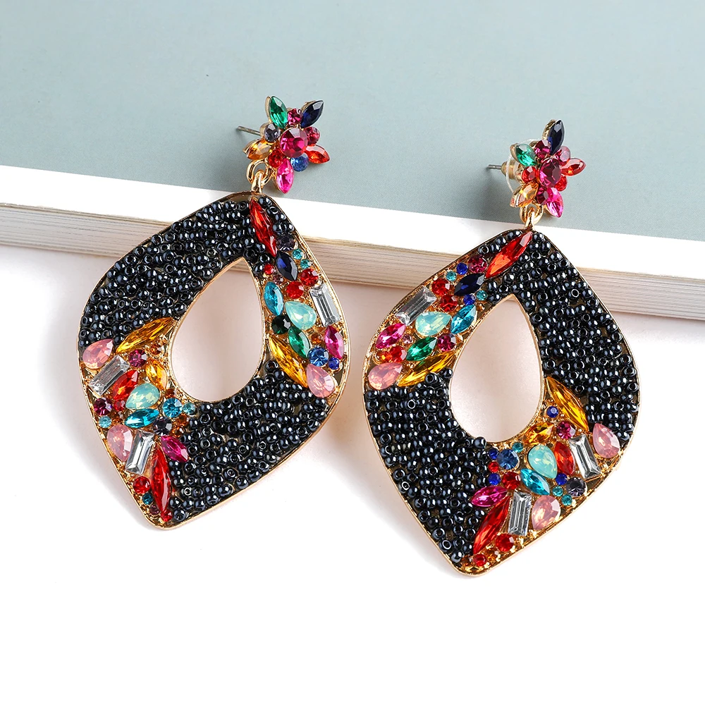 

Винтажные серьги Ztech для женщин, большая Геометрическая подвеска с хрустальными бусинами, цветочные ювелирные изделия, высокое качество, ди...