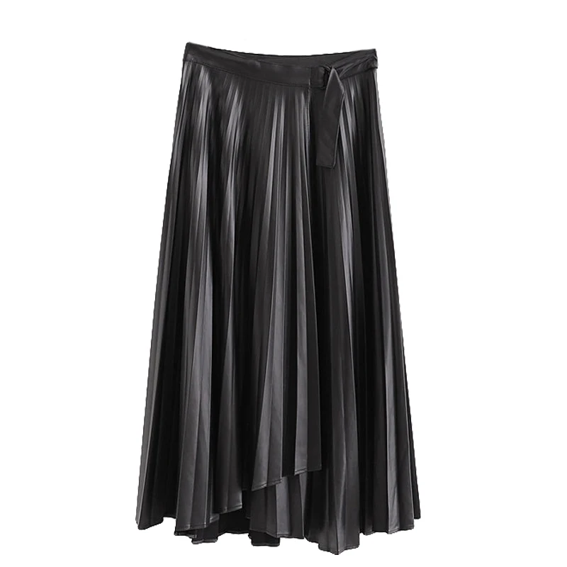 Женская плиссированная юбка средней длины черная винтажная элегантная офисная