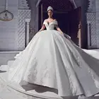 Винтажное бальное платье, свадебные платья со шлейфом, каскадными оборками, Кружевная аппликация, с открытыми плечами, свадебные платья, vestido de