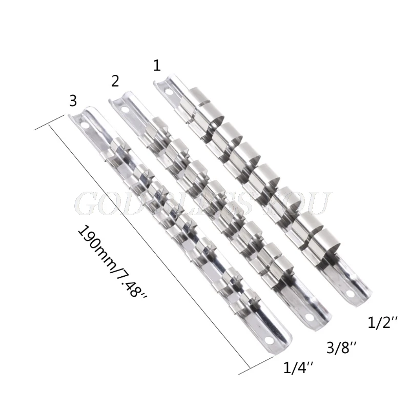 

Socket Rack Holder 1/4" 3/8" 1/2" with 8 Clips On Rail Tool Organizer Storage Drop Shipping