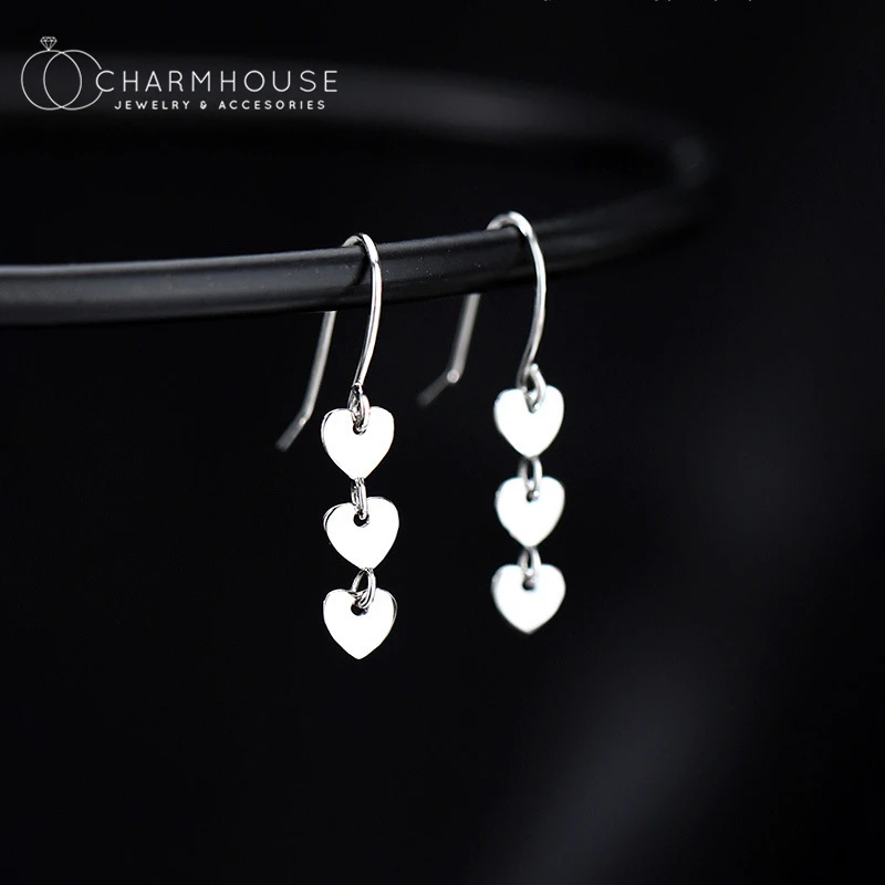 

Pure Silver Charm Earrings Set For Women Hearts Tassel Drop Earing Brincos Femme 2021 New Fashion Jewelry Accessories Bijoux