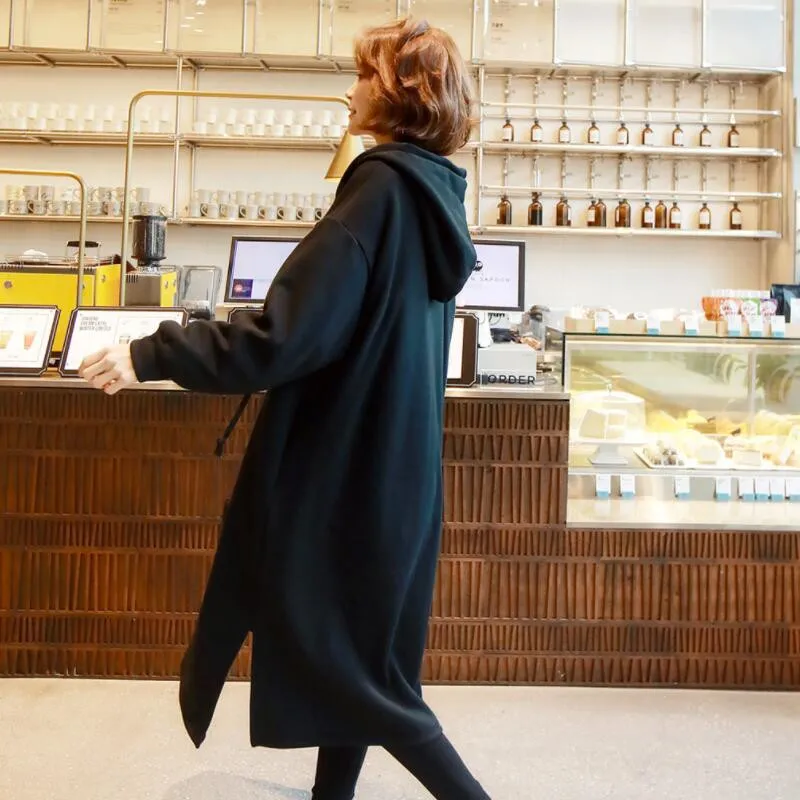 2022 Korean Spring Autumn Sweatshirts Women Clothing Cardigan Hooded Loose Large Size bf Lazy Long Trench Coat M230 | Женская одежда