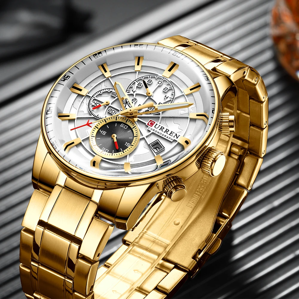 

Mens Watches CURREN New Fashion Stainless Steel Top Brand Luxury Casual Chronograph Quartz Wristwatch for Male