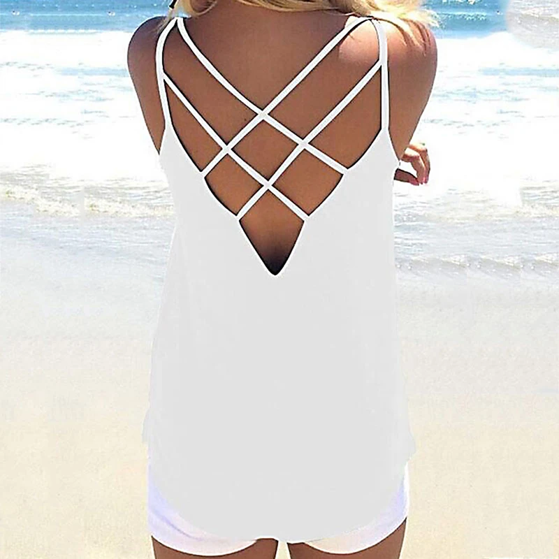 

Summer Soild Sleeveless Camisole Solid Hollow Out Thin Cool Loose Sexy Tank top High Quality Women Sexy Summer top