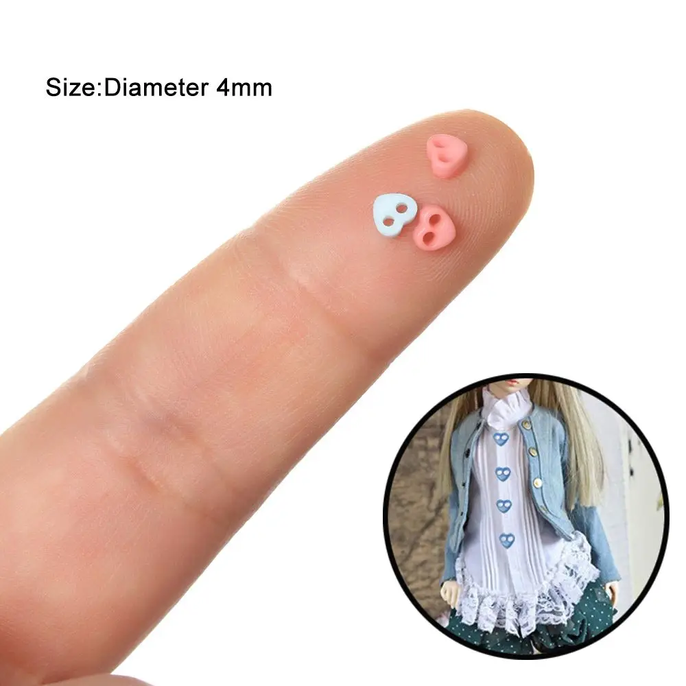 

50pcs Heart Doll Buttons 4mm Handmade Candy Color Mini Button For 1/6 Dolls Clothes Sewing Accessories 2-Holes Plastic Buckle