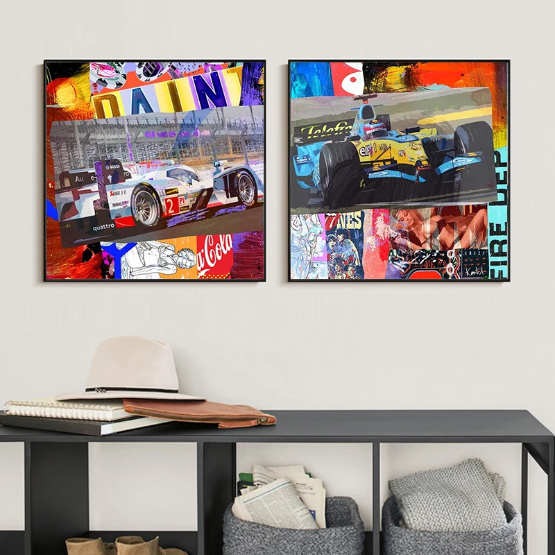 F1 формула один гоночный автомобиль граффити картина маслом на холсте фотоколлаж