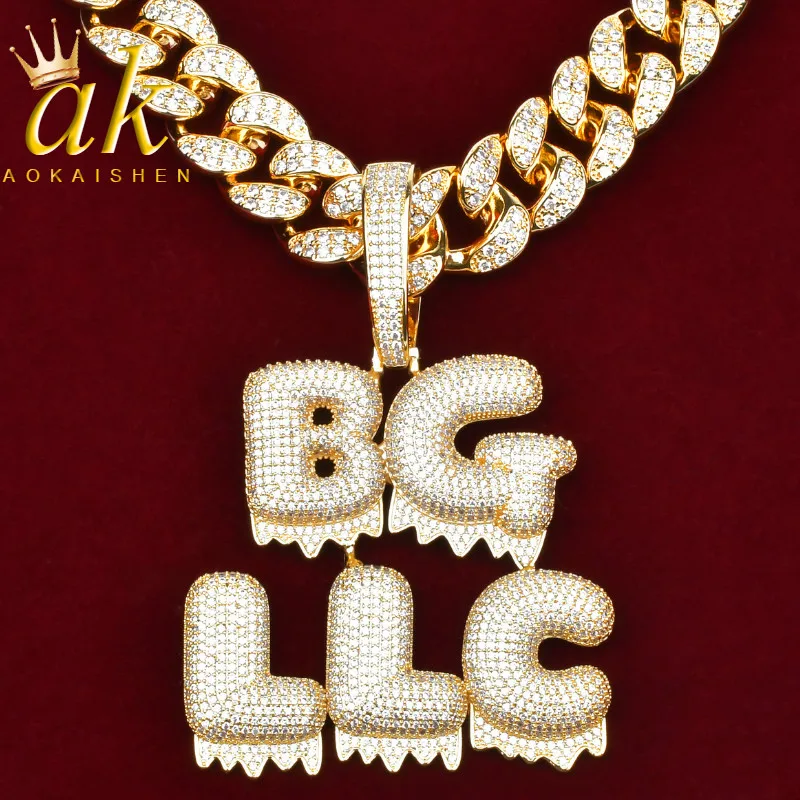 

Custom Name Dripping Letter Tow Rows Necklace for Men 24K Real Gold Color Plated Hip Hop Jewelry