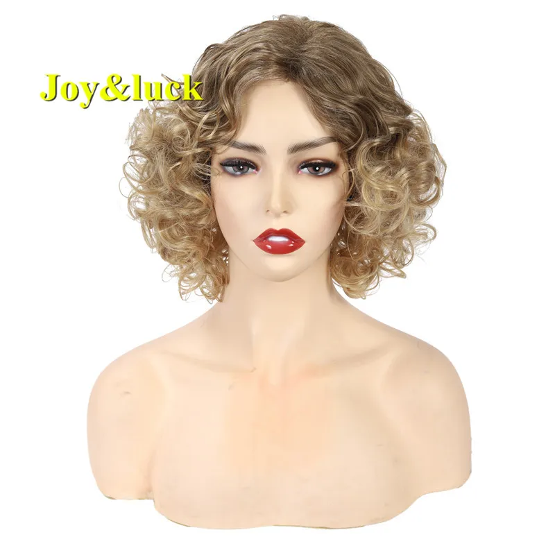 Joy &amp luck короткие кулярные синтетические парики коричневый блонд с эффектом
