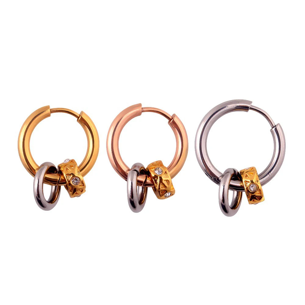 Корейские серьги мужские циркониевые круглые титановые стальные панк для женщин