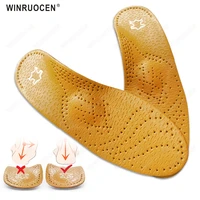 winruocen leather flat foot orthopedic insoles women man for plantar fasciitis high arch support foot pain unisex insert pads