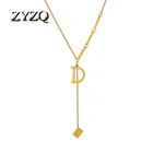 Ожерелье ZYZQ из титановой стали с буквой D для женщин, невыцветающее длинное ожерелье с цепочкой на свитер, оптовая продажа