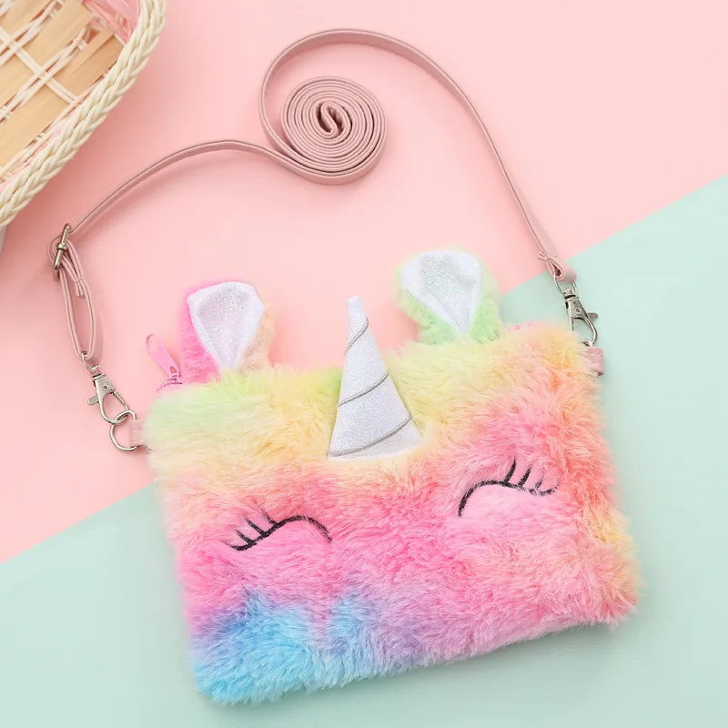 

Cute Unicorn Girls Messenger Bag Soft Plush Children's Backpack Cartoon Shoulder Bag for Girls Fashion Princess Crossbody Purse