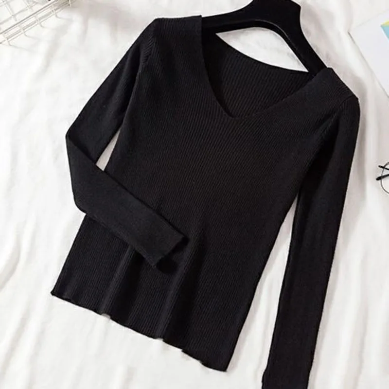 

Lucyever V Neck Elastic Knitting Sweater Women 2022 Spring Korean Style Oversized Jumpers Woman Long Sleeve All-Match Pullover