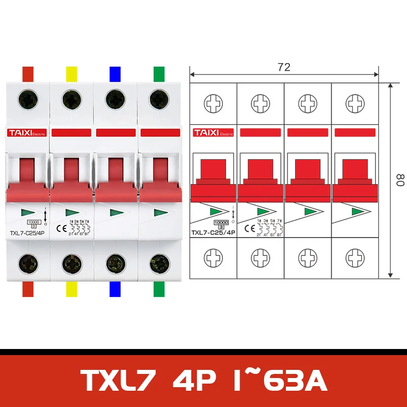 10KA MCB L7 63 маленькие миниатюрные автоматические выключатели 1P 2Pole 3P 4P 10000A разрыв