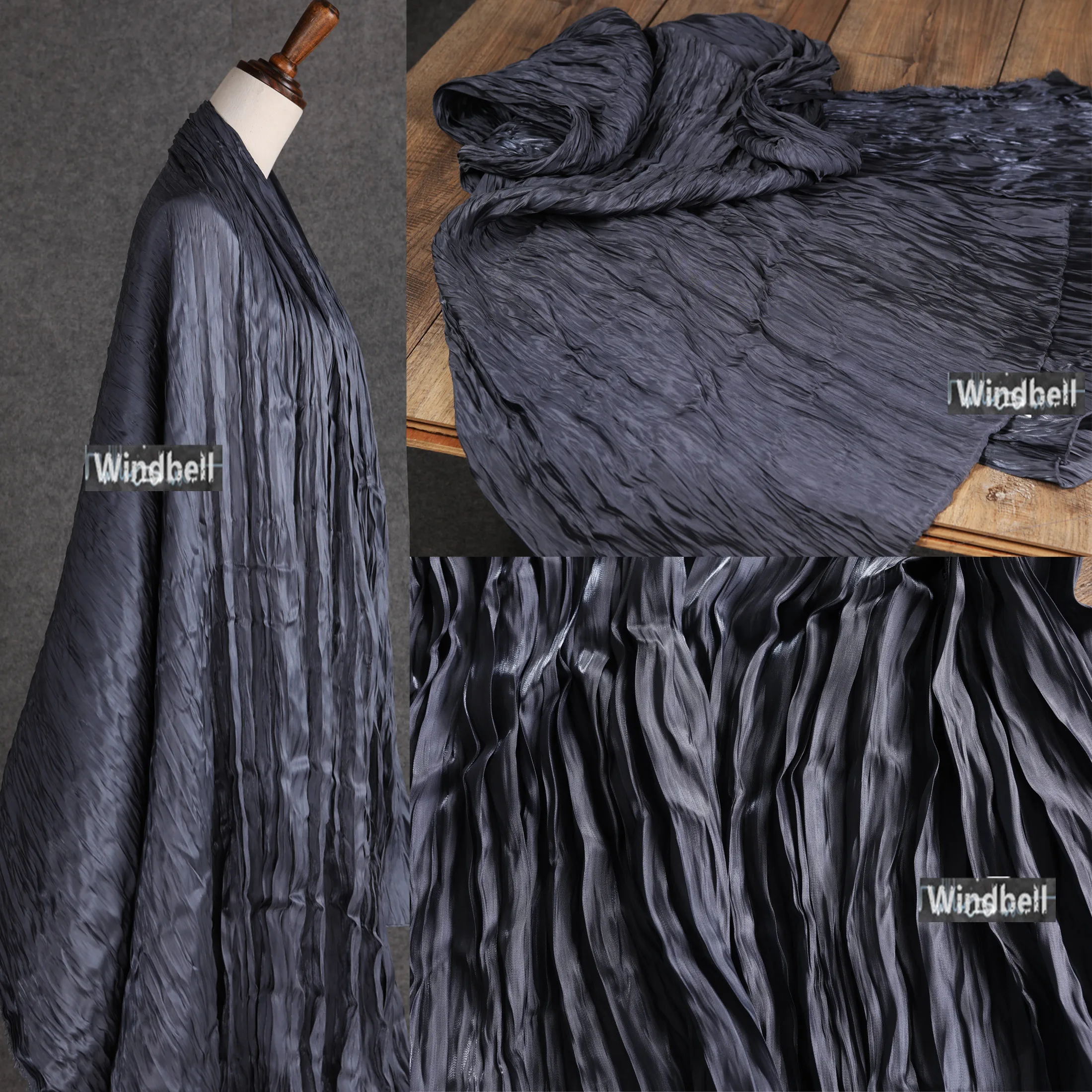 50 см * 145 см/шт. серое мерцающее Шелковистое плиссированное платье дизайнерская