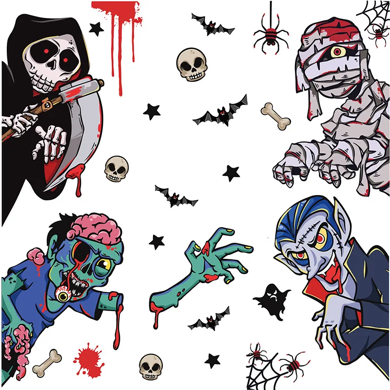 

Halloween Decorations For Home Window Stickers Ghost Zombie Pumpkin Lantern Spider Static Sticker Happy Halloween Party Supplies