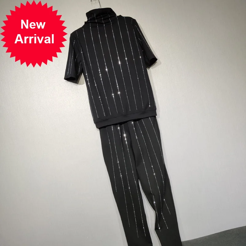 

Large Size Women's Pants Set Hot Drilling High Collar Wide T-shirt + Harem Pants Ladies Outfits Can Buy separately