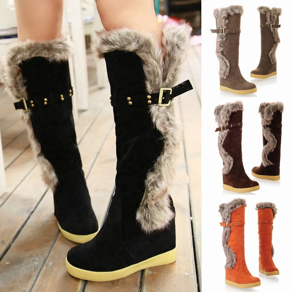 2020 г. Весна зима Новая женская обувь на танкетке для отдыха теплая длинная труба